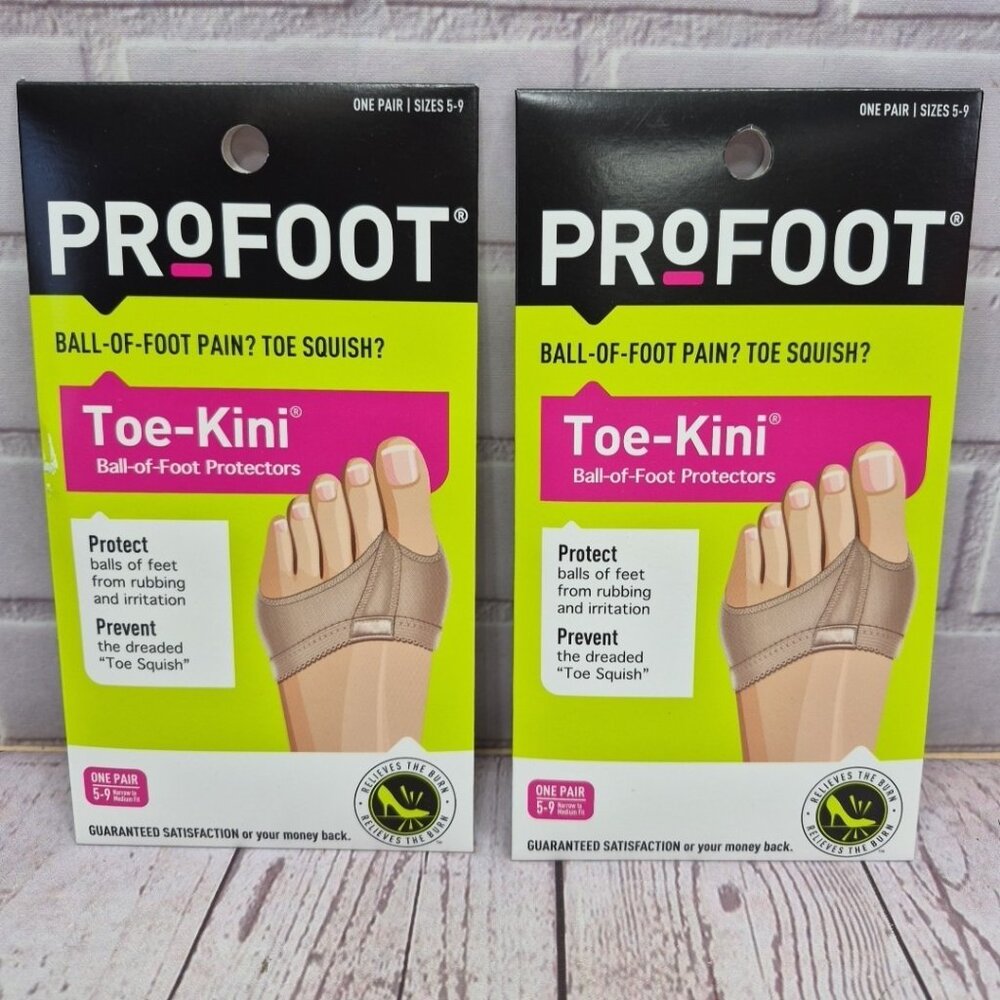 2 PACKS- PROFOOT TOE-KINI BALL OF FOOT PROTECTORS 1 PAIR 5-9 NARROW TO MEDIUM